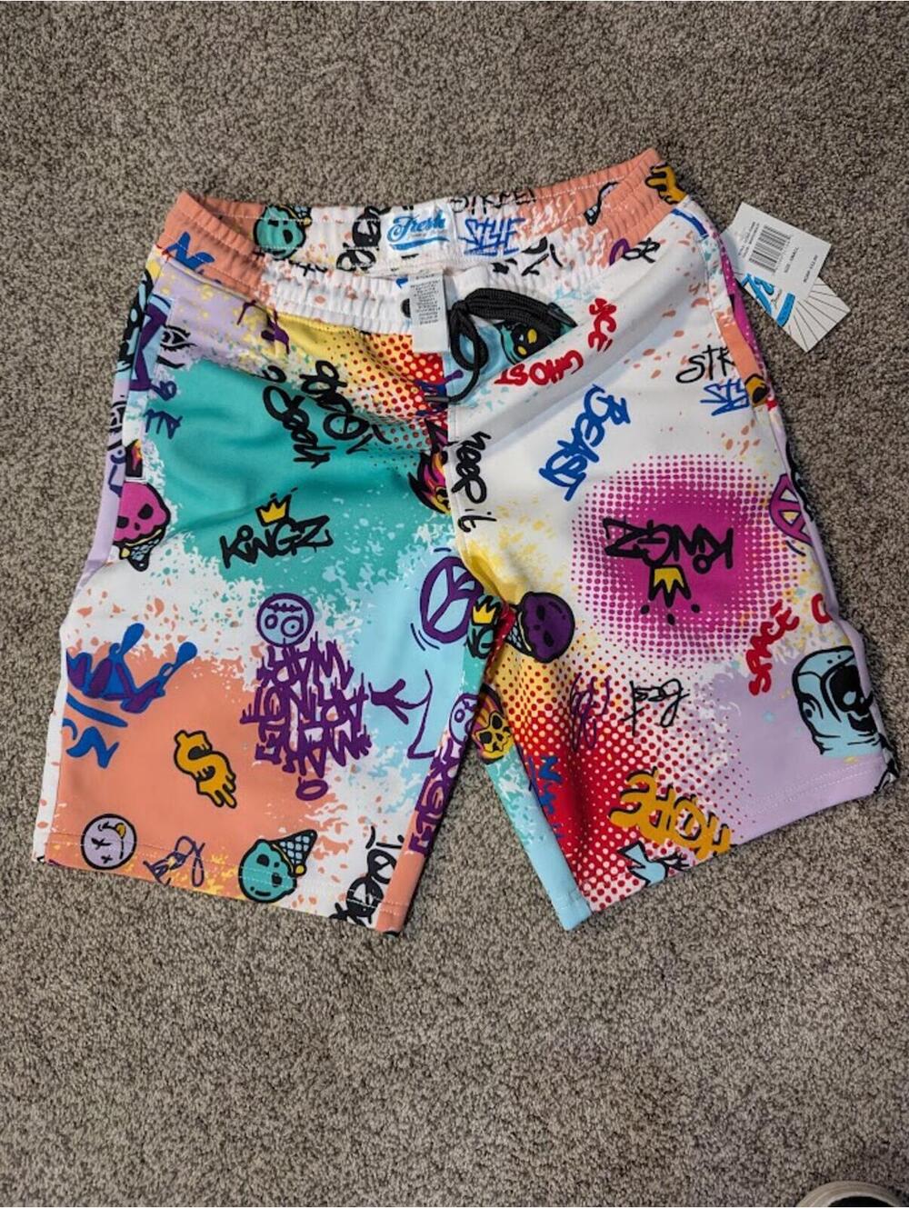 Fresh by Drill Clothing Co Graffiti Patchwork Shorts Small NWT Retro D2307-Y3086